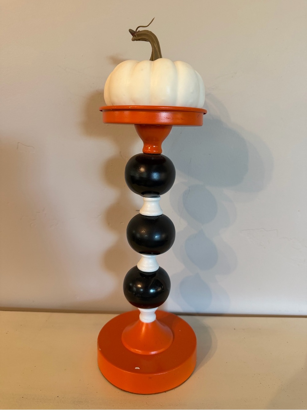 Halloween Orange and Black Bead Candle Holder
